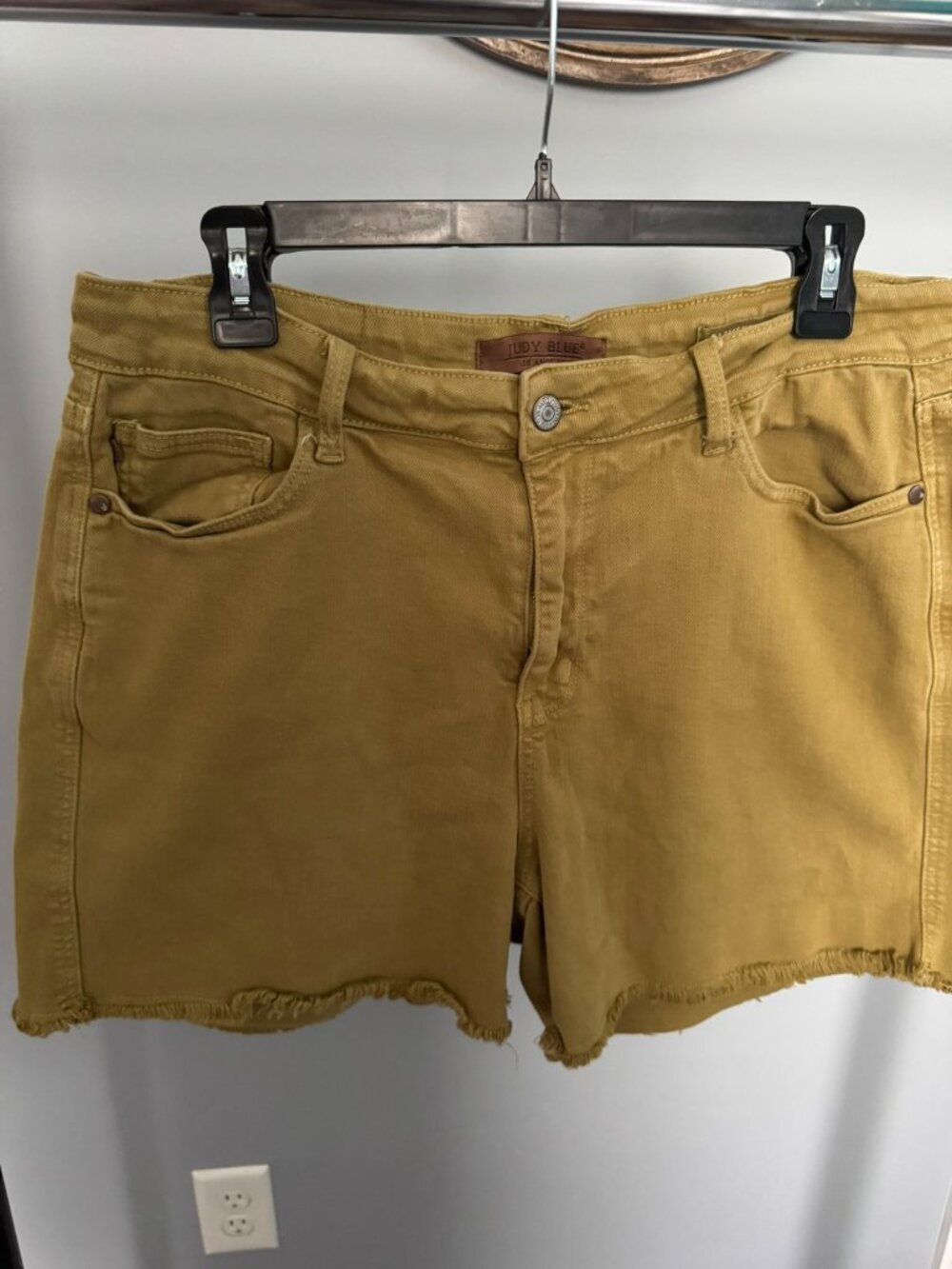 Judy Blue 2XL Mustard Garment Dyed Denim Raw Hem Shorts